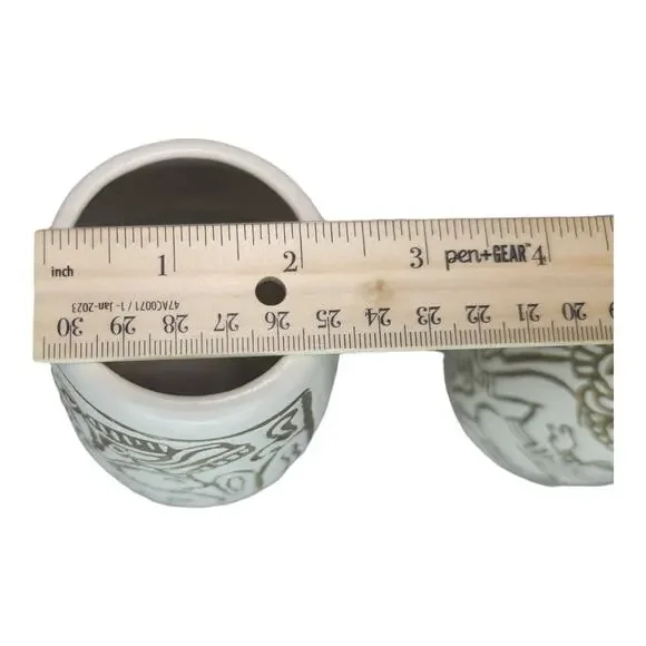 Vintage Mid-Century Mayan Aztec Native Design Vase Pair Cream Gold USA Made - Picture 5 of 16